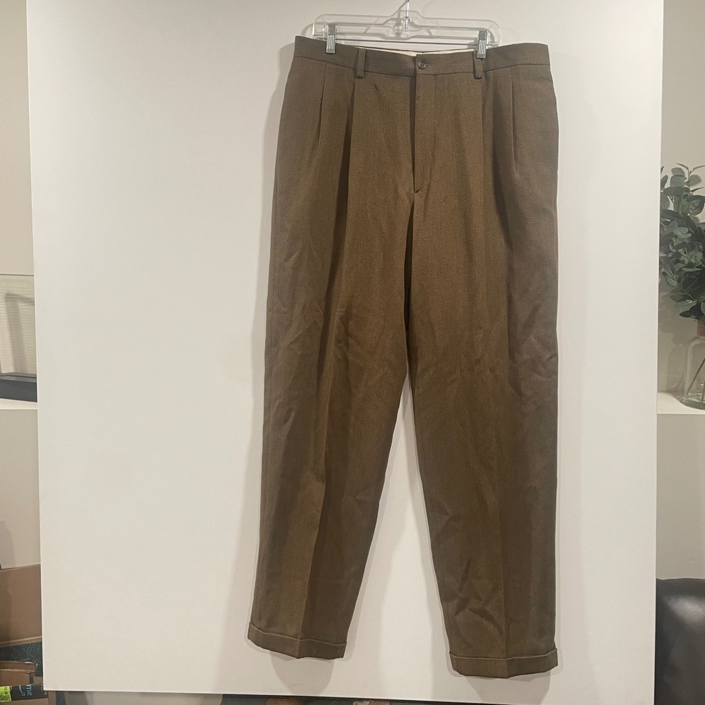 Banana Republic Mens 38 Brown 100% Wool Pleated Cuffed Dress Pants Made in Italy